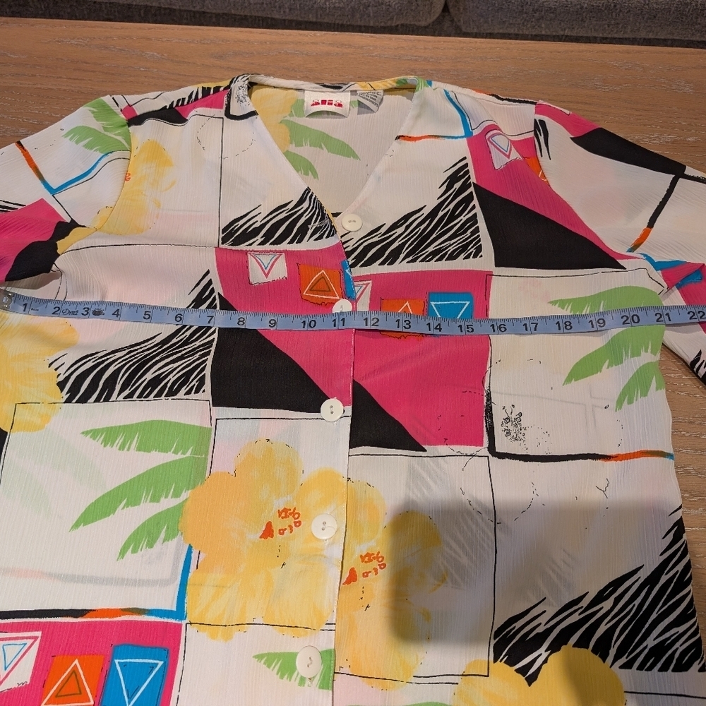 Vintage 90s Alia Abstract Tropical Button-Up Blouse – Size 12 - Picture 2 of 4